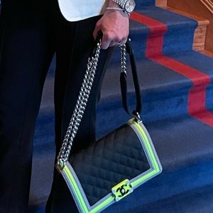 Chanel Medium Boy Black/Neon Lime Flap Bag-2016 Spring Ready to Wear Collection